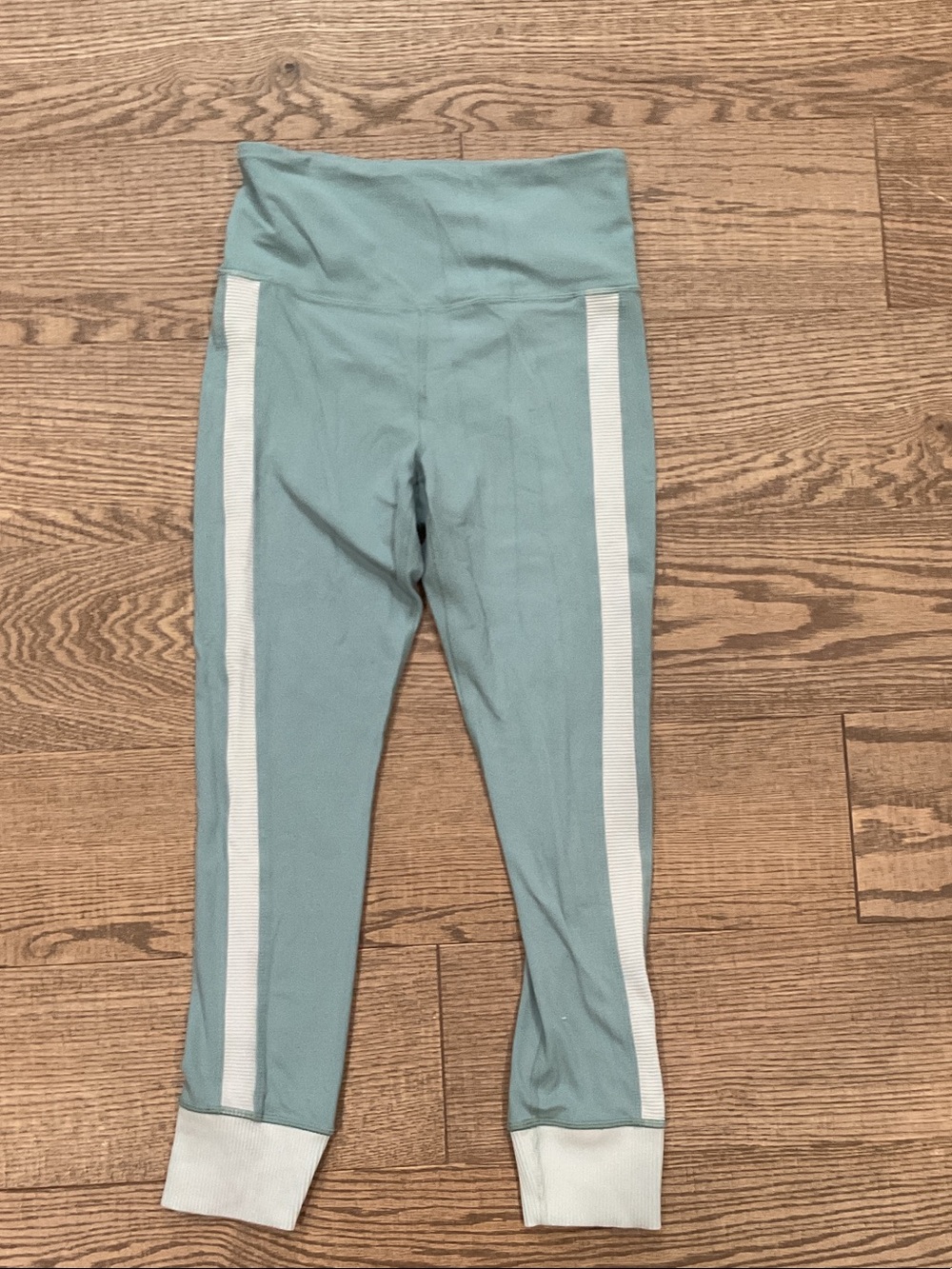 Athleta Teal Leggings with White Side Stripes